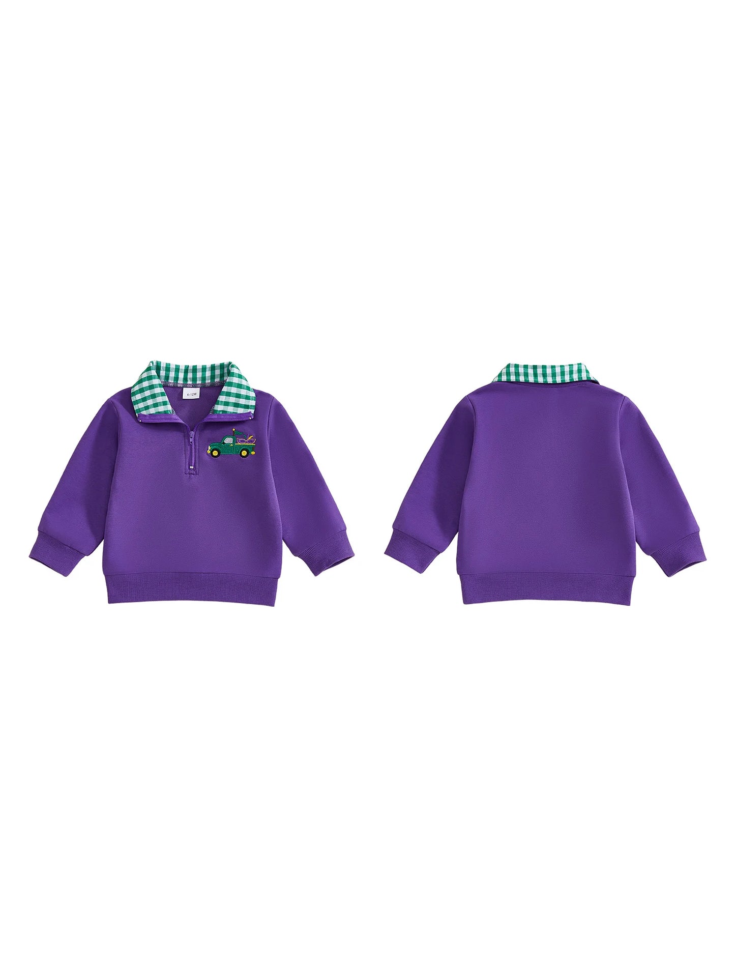 Adorable Infant Boys Stylish MardiGras Face Mask Embroidered Collared Shirt with Long Sleeves - Trendy Pullover