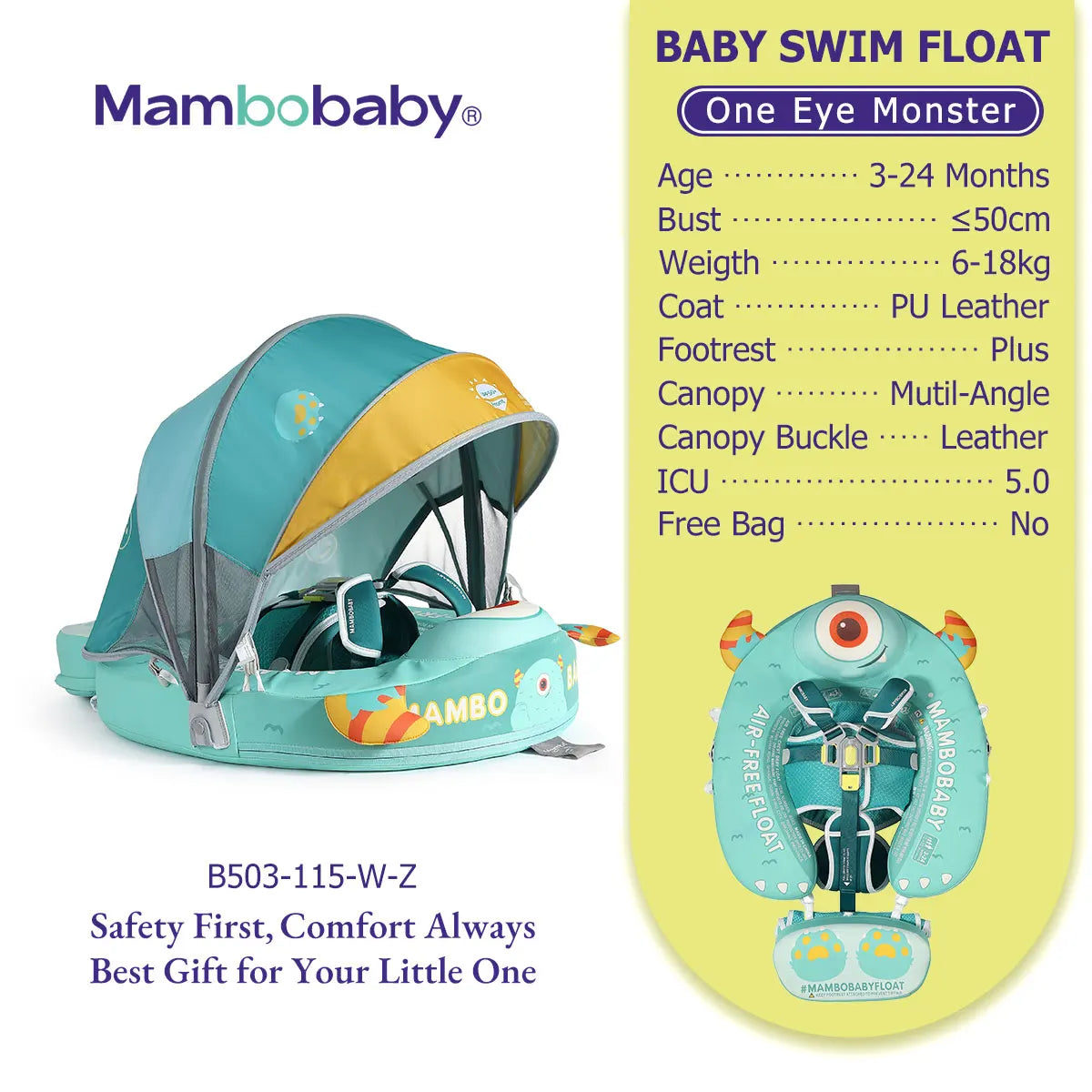 Mambobaby Float Safe Solid Core ST-Unicorn B503-143-W-Z Comfort Always: Skin-friendly Coat Baby Swimming Ring Toddler Pool Float