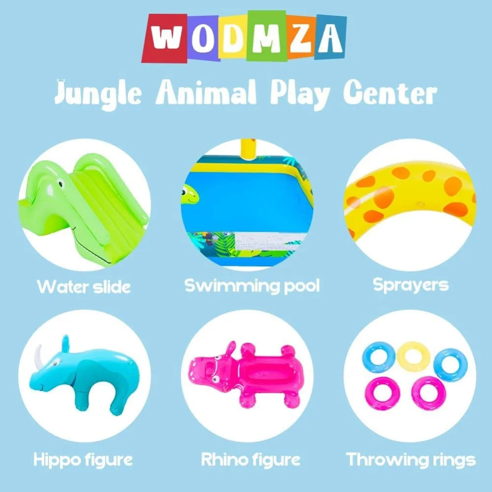 Inflatable Jungle Animal Play Center with Water Park and Slide for Summer Outdoor Fun
