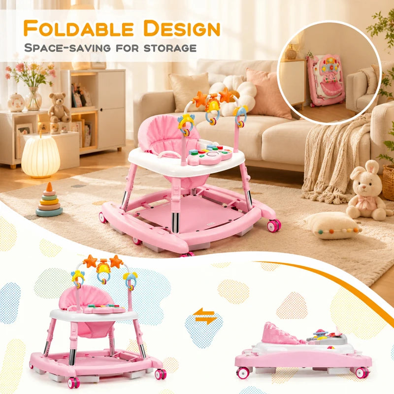 Baby Walker Portable Baby Rocker 5-in-1 Foldable Baby Walker Multi Functional Anti Roll Walker for Toddlers Aged 6–18 Months