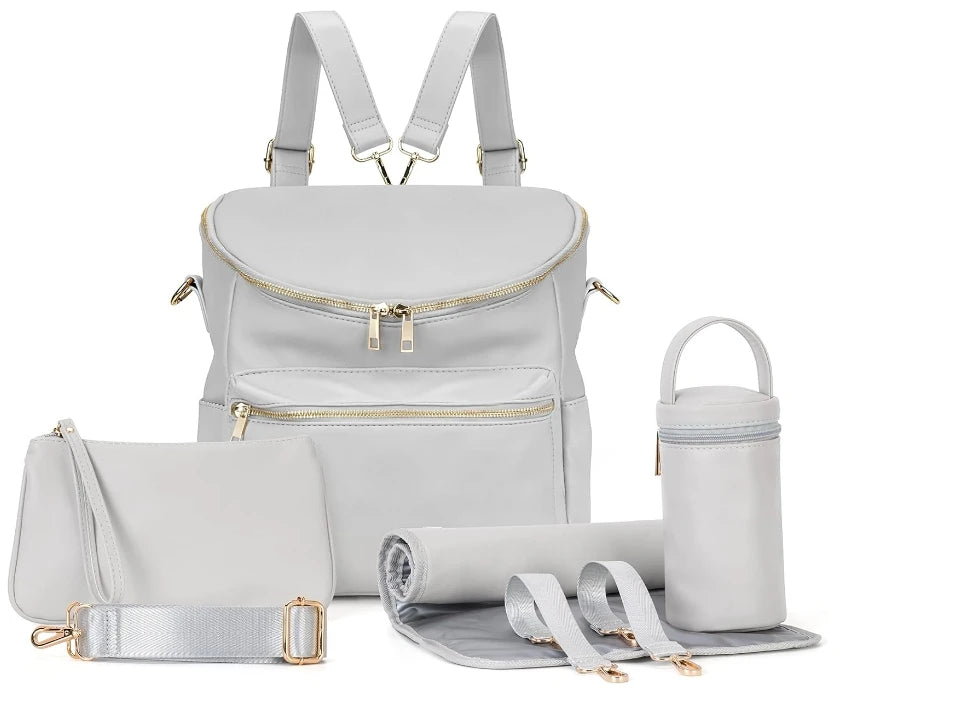 2022 New Fashion Mommy Bag Pu Leather Diaper Backpack Bag with Changing Pad Baby Organizer Baby Nappy Bag Mummy Daddy Backpack