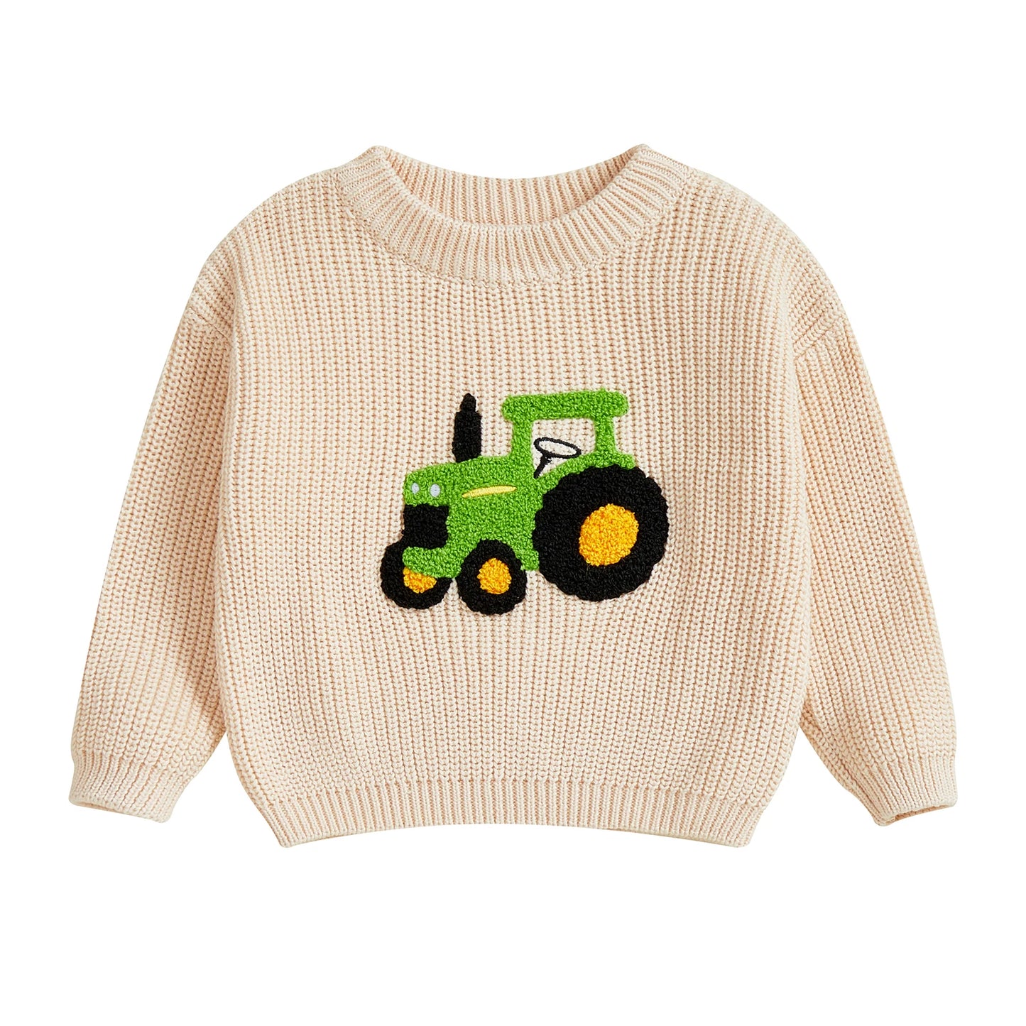 Infant Boy s Cozy Knit Sweater with Adorable Tractor Embroidery Long Sleeve Crew Neck Pullover for Newborns Cute and Casual