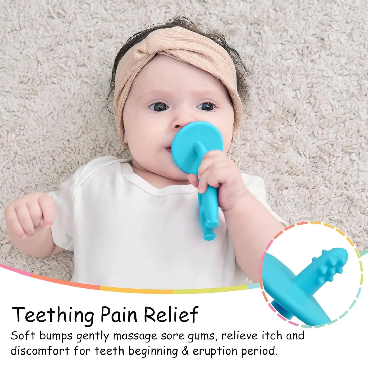 Soft Silicone Baby Teether Toy with Clip for 3-12 Months, Gum Relief & Toothbrush, Blue Elephant Design