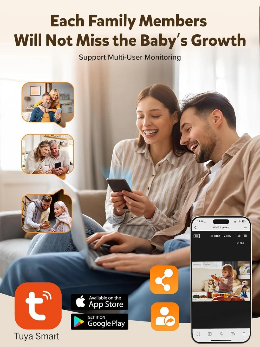 WiFi Baby Monitor with App – 5" HD Monitor & 2K Camera, Night Vision, 2-Way Talk, Motion Tracking, Temp Sensor, Lullabies