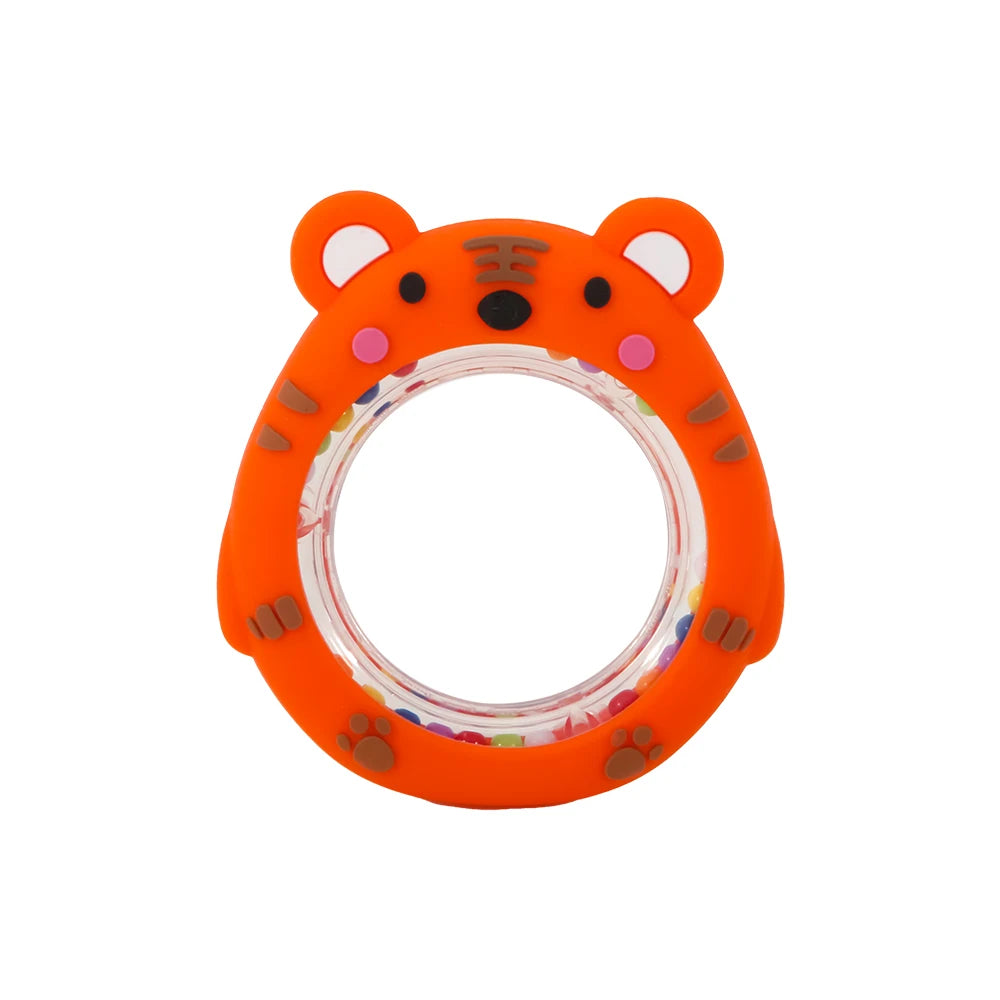 4 Pack Cartoon Tiger Silicone Teething Ring Rattle Reusable BPA Free Food Grade Baby Chew Hand Bell Toy Infant Gum Massage Sensory Toy for Infants