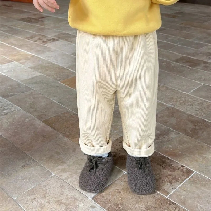 New Autumn Winter Toddler Boys Girls Casual Corduroy Pants Children Kids Warm Trousers Loose Pants Outside Versatile
