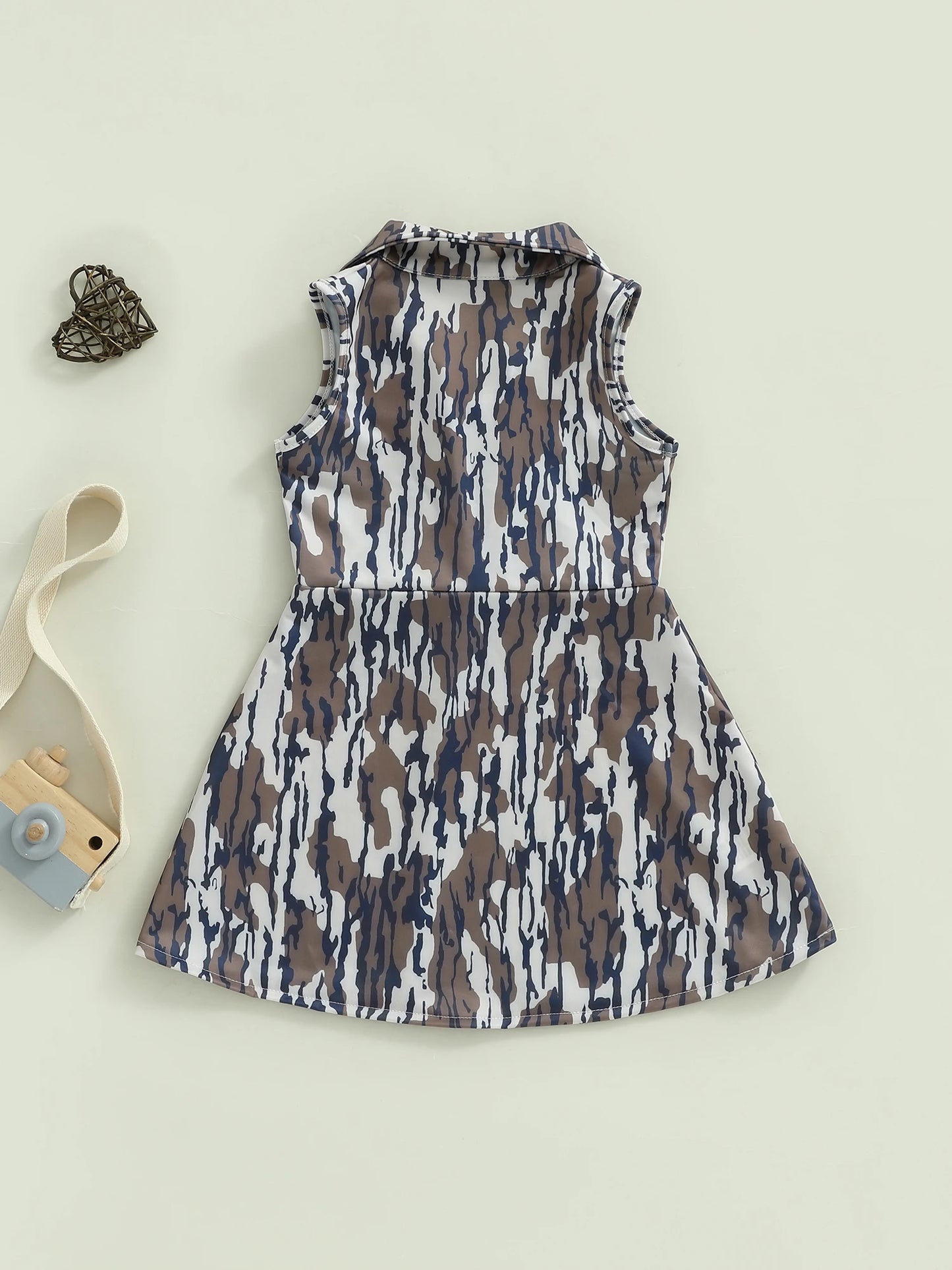 Toddler Boy Camo Print Sleeveless Collared Dress with Half Zip-up A-line Design Casual Summer Outfit for Kids