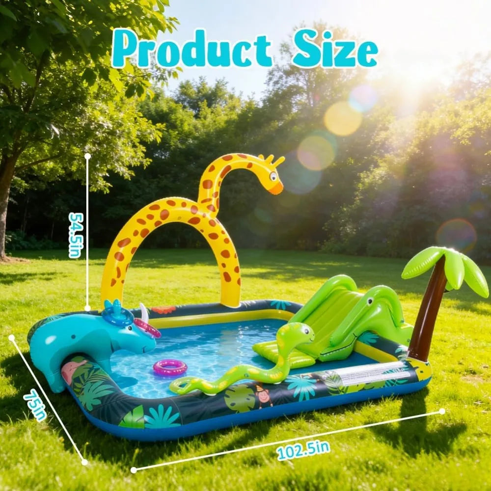 Inflatable Jungle Animal Play Center with Water Park and Slide for Summer Outdoor Fun