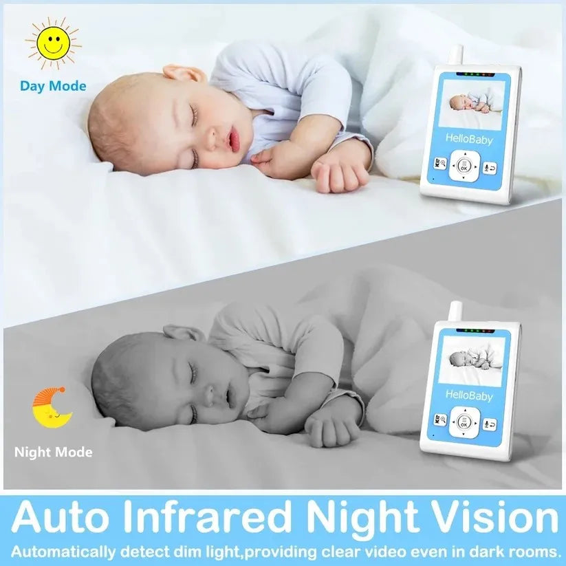 HelloBaby  Video Baby Monitor with Camera and Audio Infrared Night Vision, Two-Way Audio ,Lullaby,Sound Activated Screen