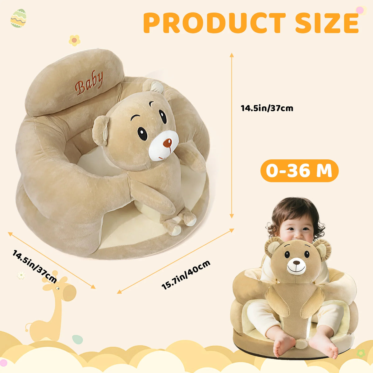 Baby Floor Seat, Animal Shaped Plush Infant Learning Sofa Chair, Anti-Slip Support Seat for Baby Learning to Sit Up, Great Gift for Newborn Boys Girls