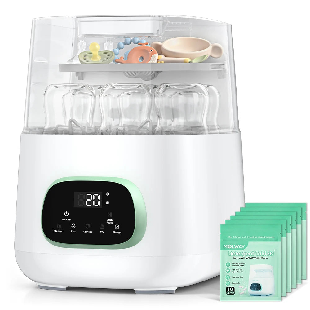 Kmaier 4-in-1 Auto Baby Bottle Washer 10L 120°C Steam Sterilizer Dryer 24H Storage Detergent Tablets for Baby Bottles & Pacifier
