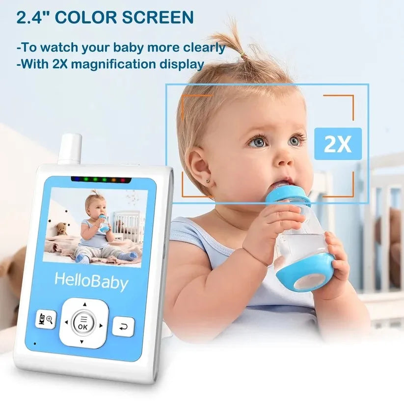 HelloBaby  Video Baby Monitor with Camera and Audio Infrared Night Vision, Two-Way Audio ,Lullaby,Sound Activated Screen