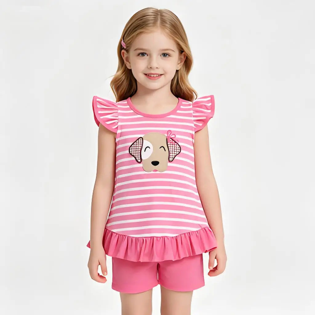 Toddler Girls 2 Piece Summer Outfit Flutter Sleeve Ruffle Tunic Top Solid Shorts Clothes Set