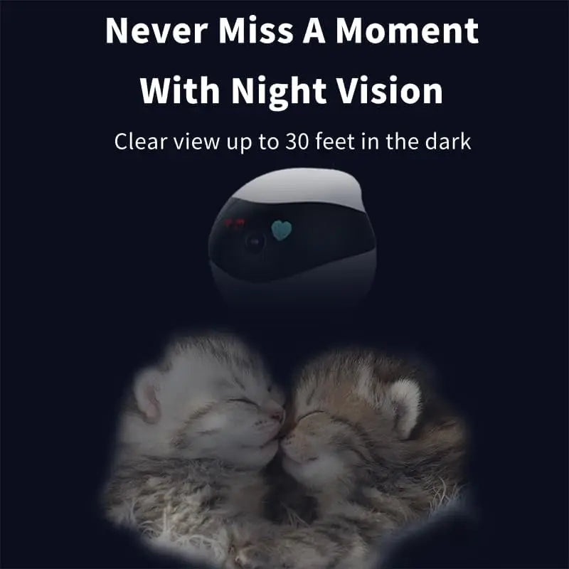 Pet Robot Camera with Two-Way Audio and Night Vision, App-Controlled Indoor Security Camera, Movable Cam for Dogs, Cats, and Babies, Supports SD Card Storage