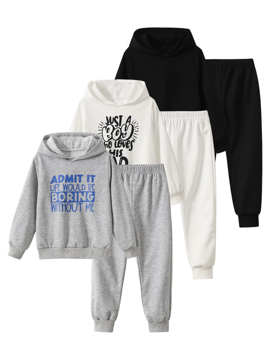 6 Pack Boys Hoodie Pants Set Long Sleeve Casual Outfit Autumn Winter Comfort Playwear Children Fashion Wear