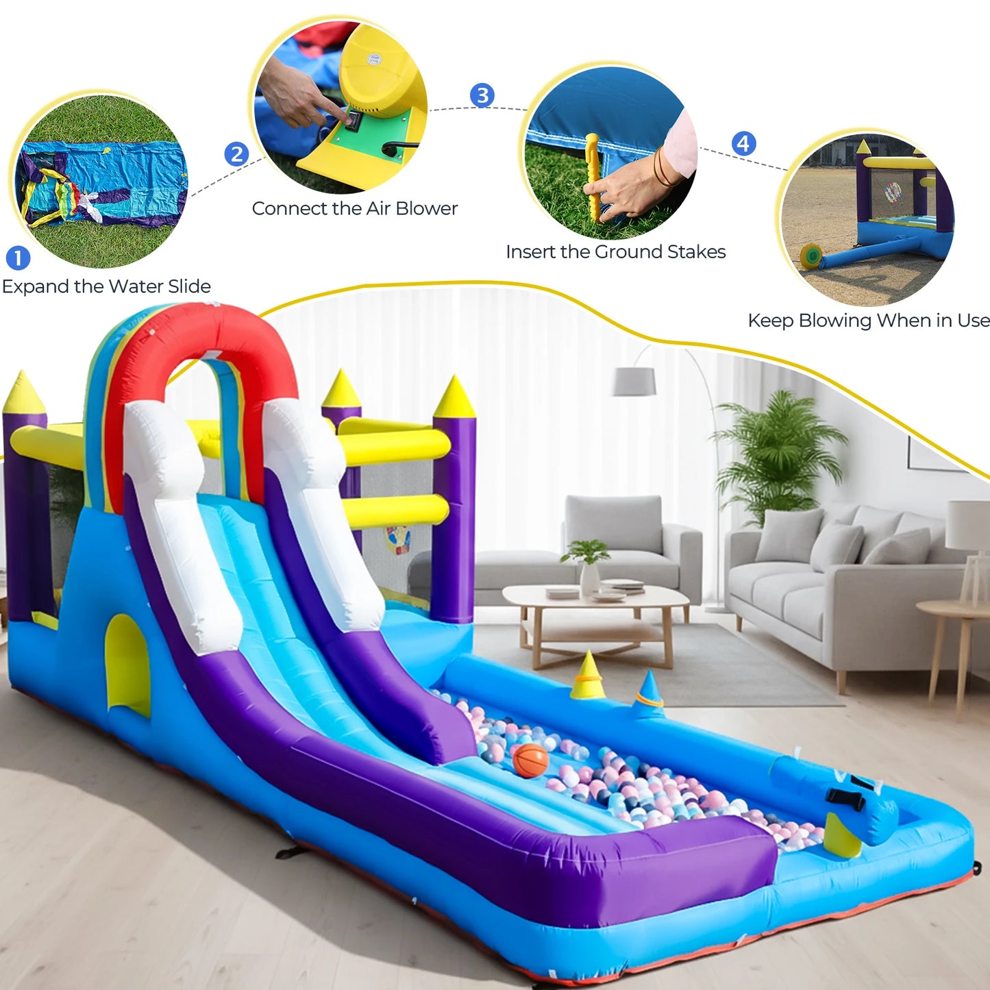 23FT Inflatable Water Slide with Splash Pool, Outdoor  Water Park Slide, Heavy Duty Bounce House with Climbing Wall & Water Spray for Summer Party Family Fun