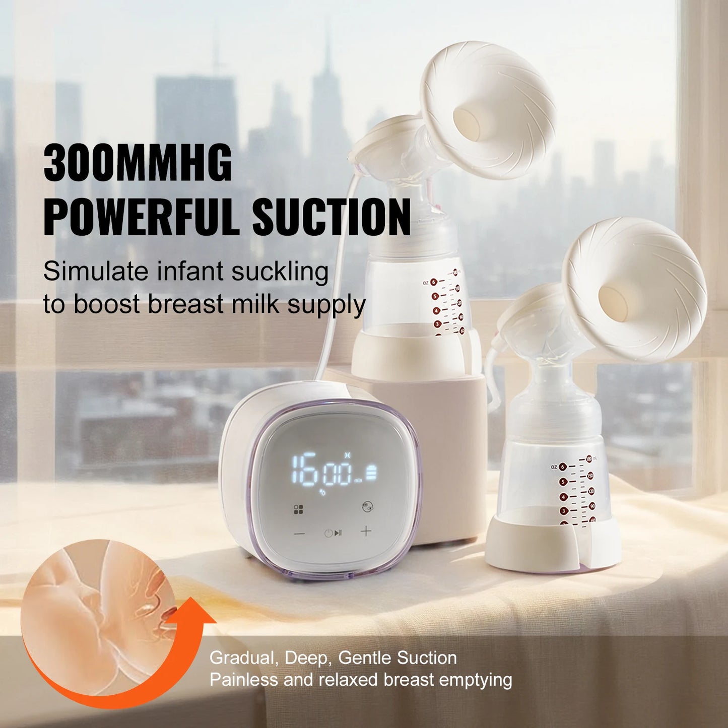SucceBuy Breast Pump Portable 2800mAH Rechargeable Double Electric Breast Pumps Anti-Backflow Breastfeeding Pump w/ LED Display