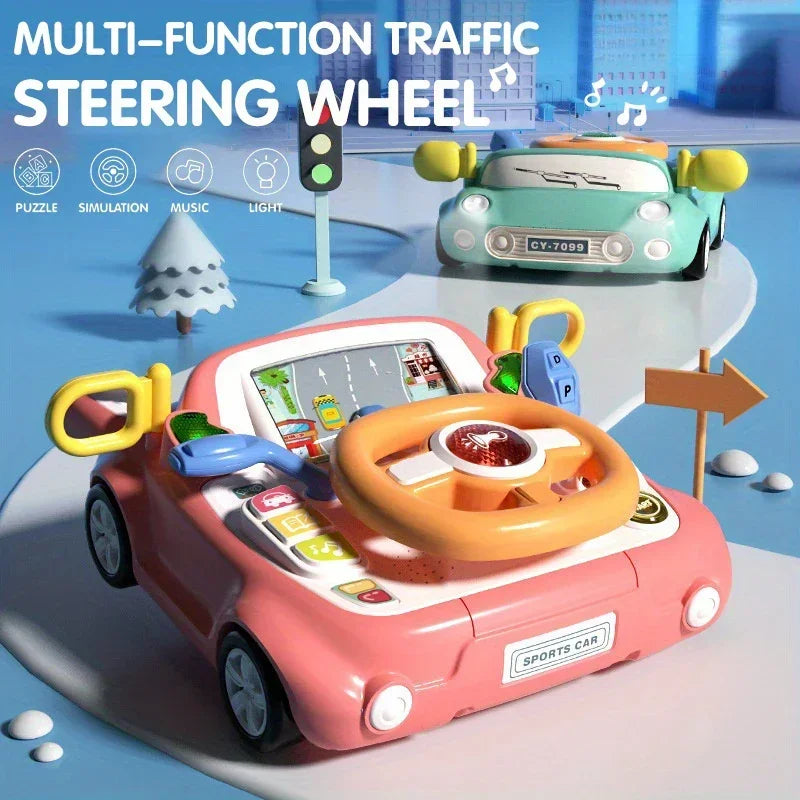 Kids Electric Steering Wheel Toy - Simulated Driving Machine with Light & Music Multi-Functional Sensory Educational Gift for Ch