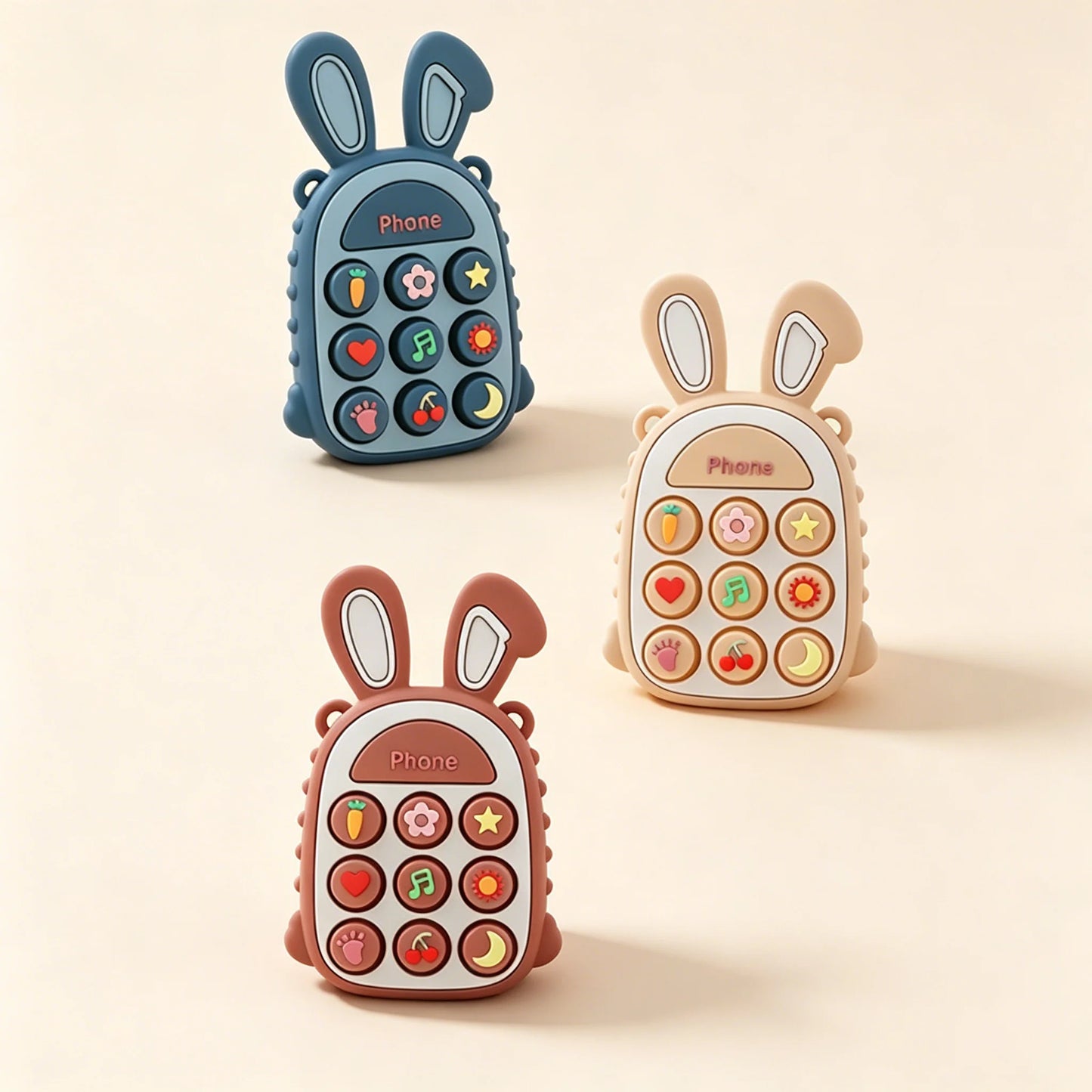 3Pcs Food Grade Silicone Baby Teether Rabbit Phone Shape Teething Toy Set BPA Free Infant Chew Sensory Toy Newborn Shower Gift