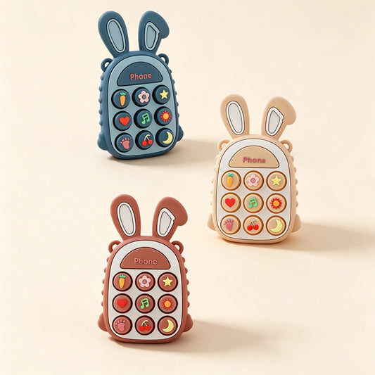 3Pcs Food Grade Silicone Baby Teether Rabbit Phone Shape Teething Toy Set BPA Free Infant Chew Sensory Toy Newborn Shower Gift