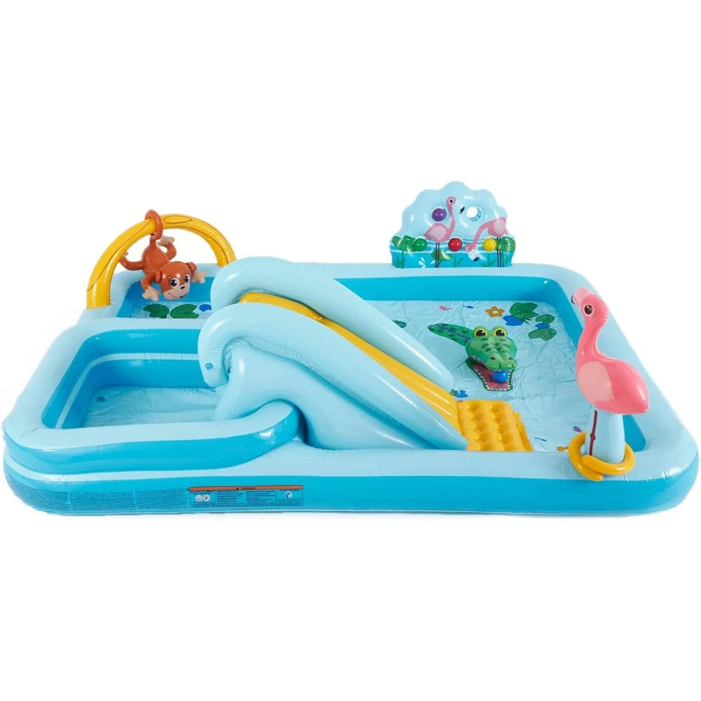 Inflatable Jungle Adventure Kids Water Slide and Splash Pad - Outdoor Play Center for Backyard Fun