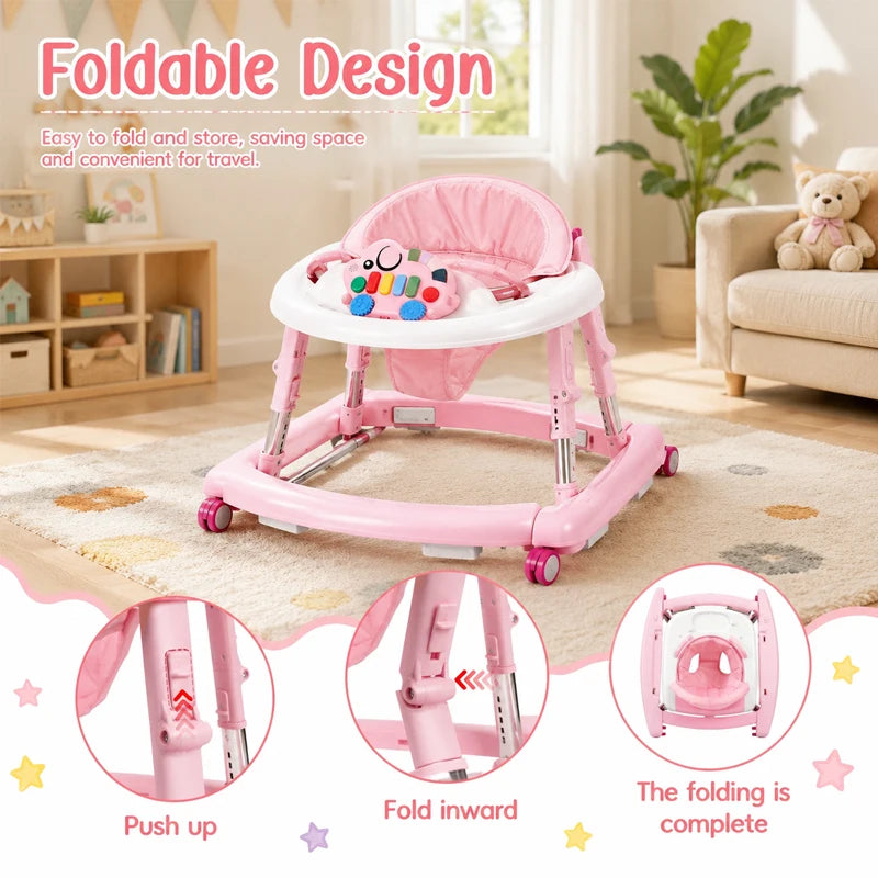 Baby Walker Portable Baby Rocker 5-in-1 Foldable Baby Walker Multi Functional Anti Roll Walker for Toddlers Aged 6–18 Months