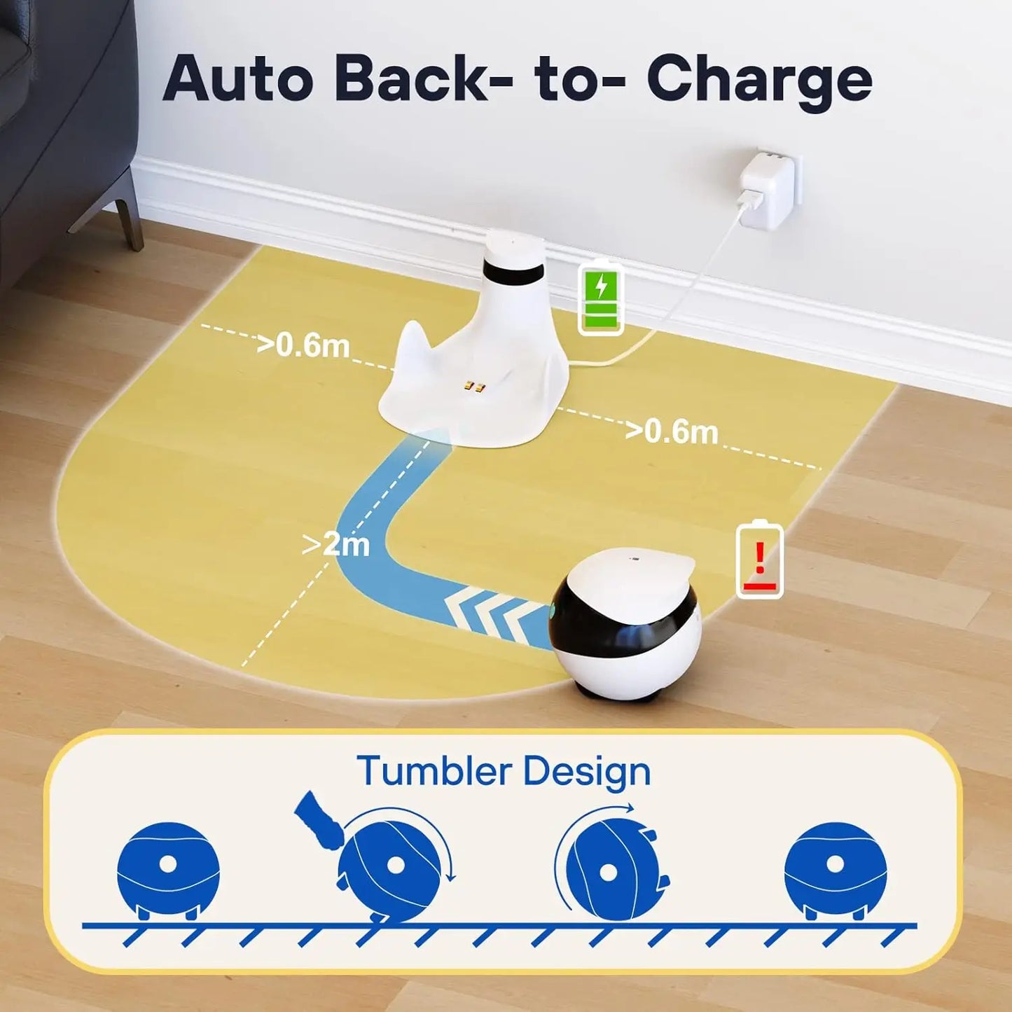 Pet Robot Camera with Two-Way Audio and Night Vision, App-Controlled Indoor Security Camera, Movable Cam for Dogs, Cats, and Babies, Supports SD Card Storage