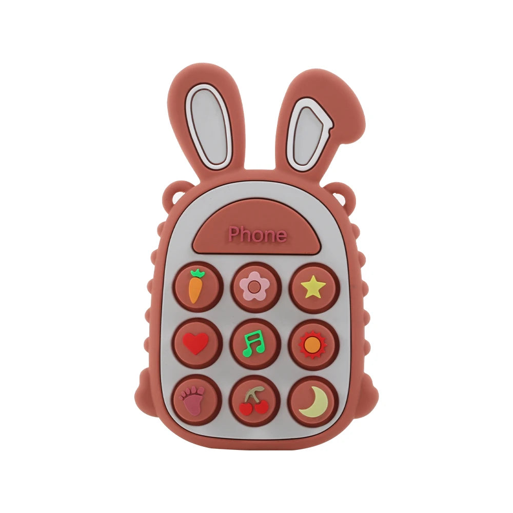 3Pcs Food Grade Silicone Baby Teether Rabbit Phone Shape Teething Toy Set BPA Free Infant Chew Sensory Toy Newborn Shower Gift