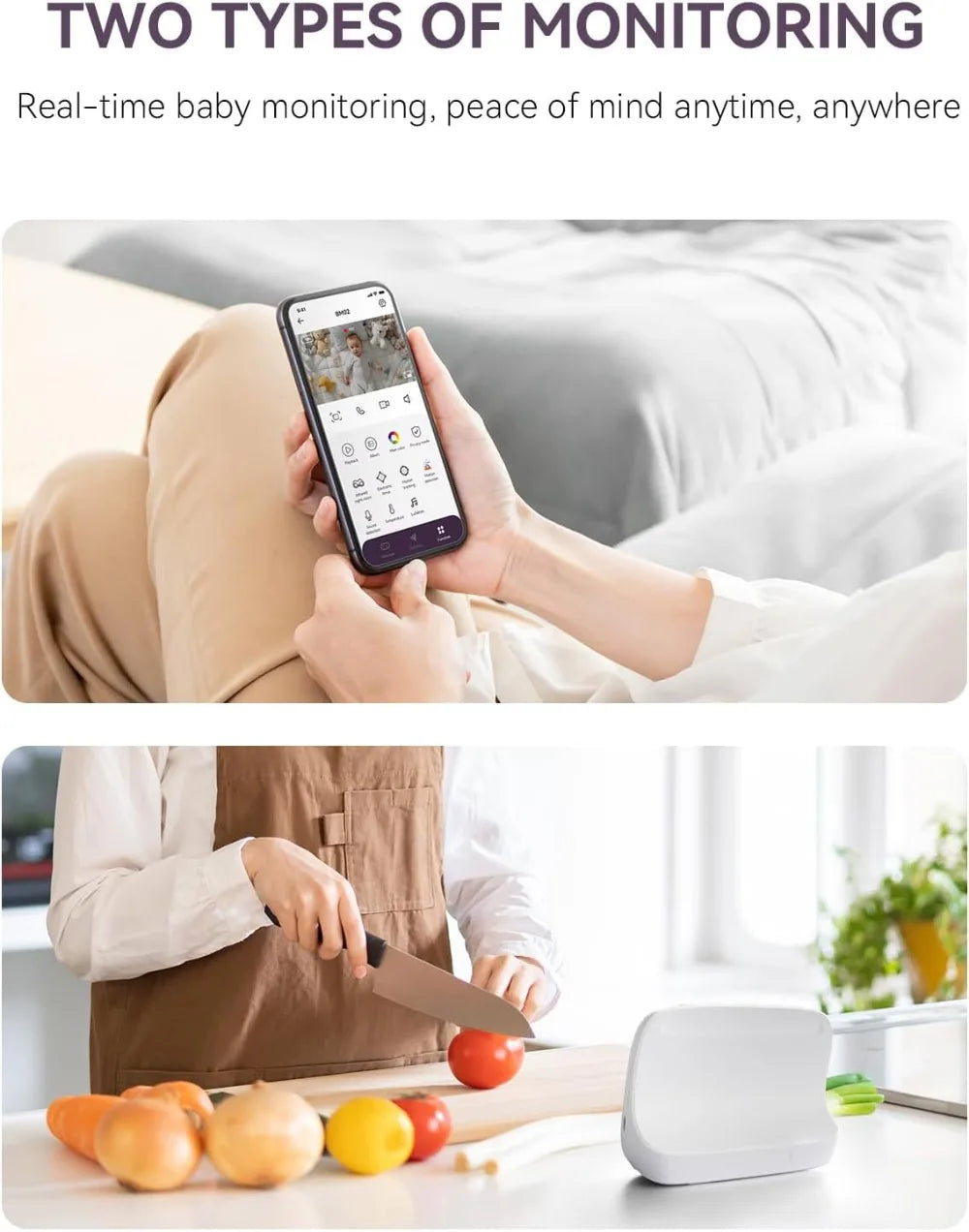 5" 1080P Split Screen & 2K Camera Baby Monitor - WiFi & No WiFi, Motion Alerts, Sound Detection, HD Night Vision, 5050mAh Battery, 1600ft Range