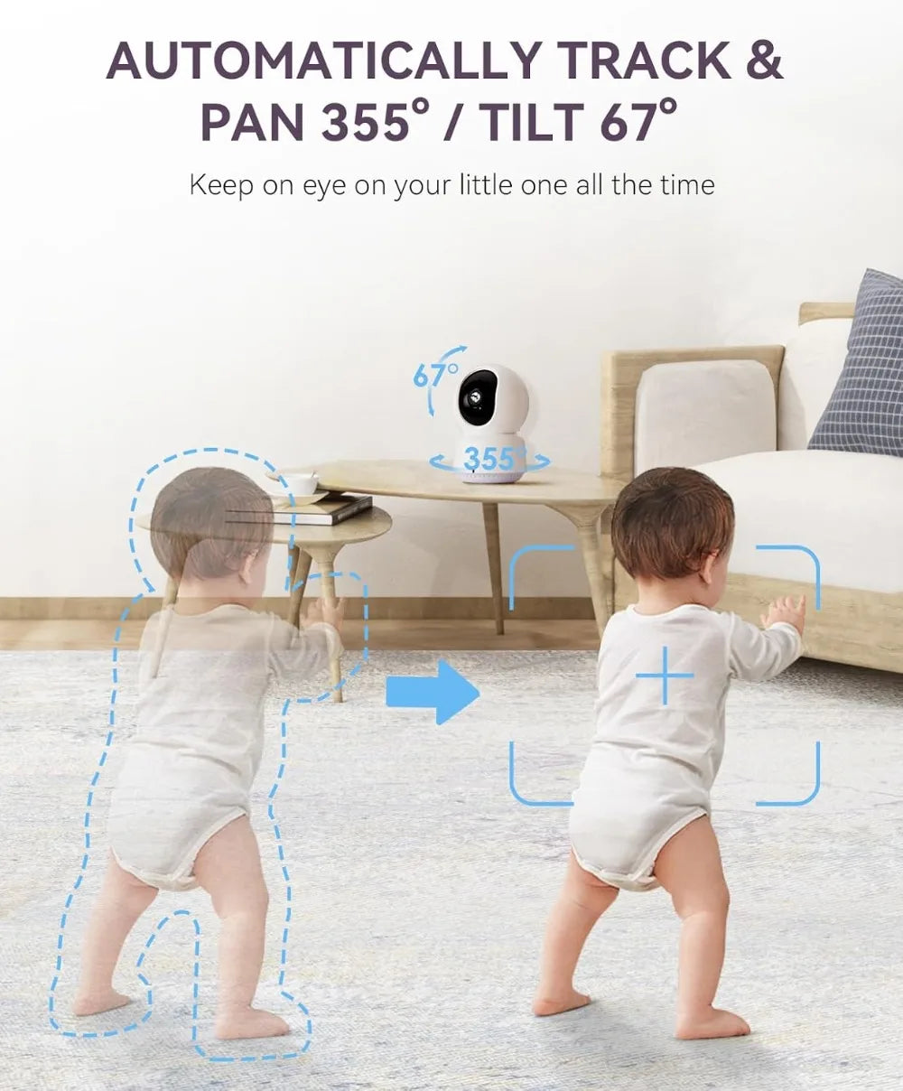 5" 1080P Split Screen & 2K Camera Baby Monitor - WiFi & No WiFi, Motion Alerts, Sound Detection, HD Night Vision, 5050mAh Battery, 1600ft Range