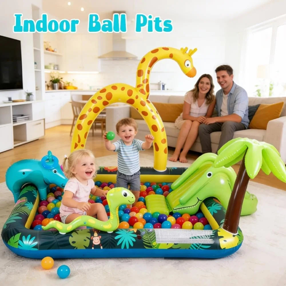 Inflatable Jungle Animal Play Center with Water Park and Slide for Summer Outdoor Fun