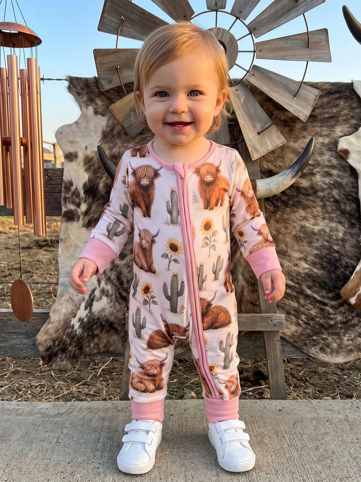 Sleeve Style Printed Fall Baby Girl Long Girl Printed-Zipper-Jumpsuit Romper Western Style Romper Lightweight