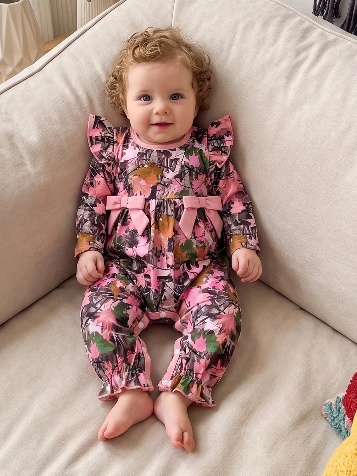 Sleeve With Bows Camo Camo Maple Leaf Camo Maple With Bows Baby Girl Long Girl Sleeve Romper With Top Rated