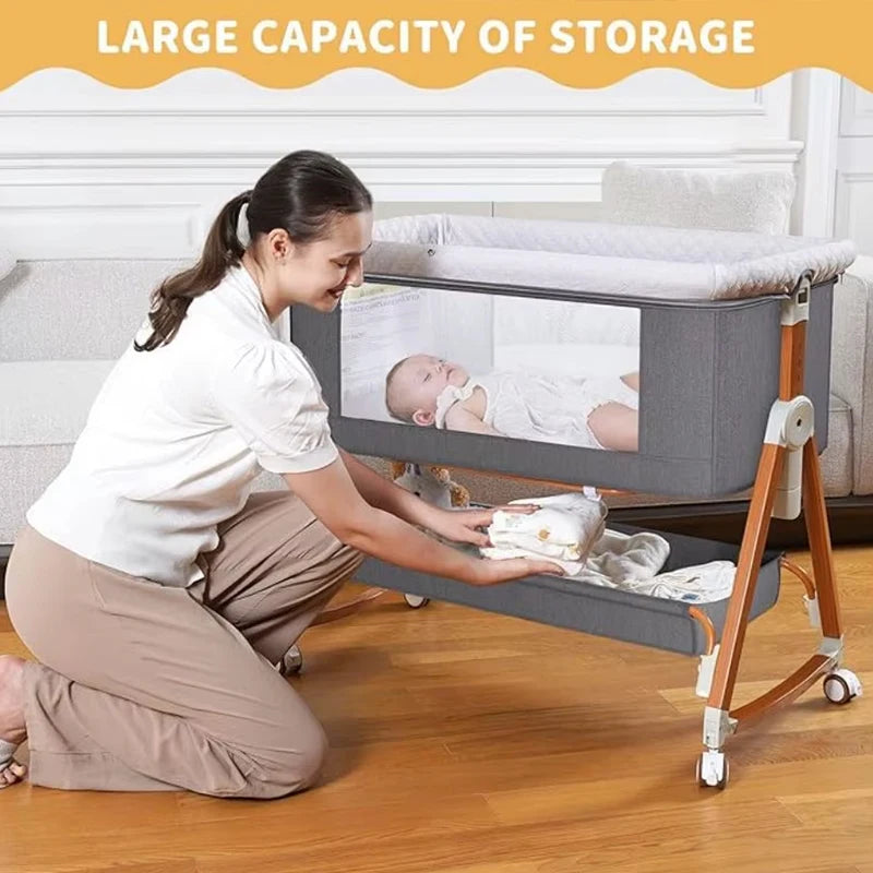 Baby Crib 3 in 1 Baby Bassinet Portable Bedside Bassinet for Baby Foldable Crib Travel Baby Crib Rocking 6 Adjustable Height
