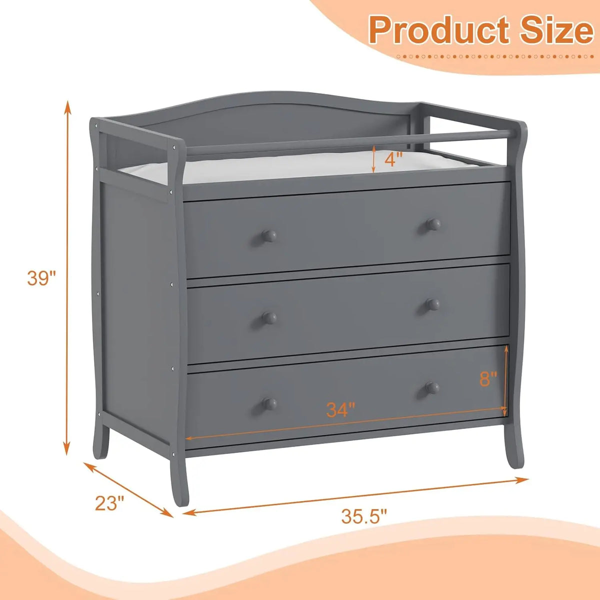 3 Drawers Baby Changing Table Wooden Diaper Changing Station With Safety Belt & Rails Toddler Dresser For Nursery Bedroom