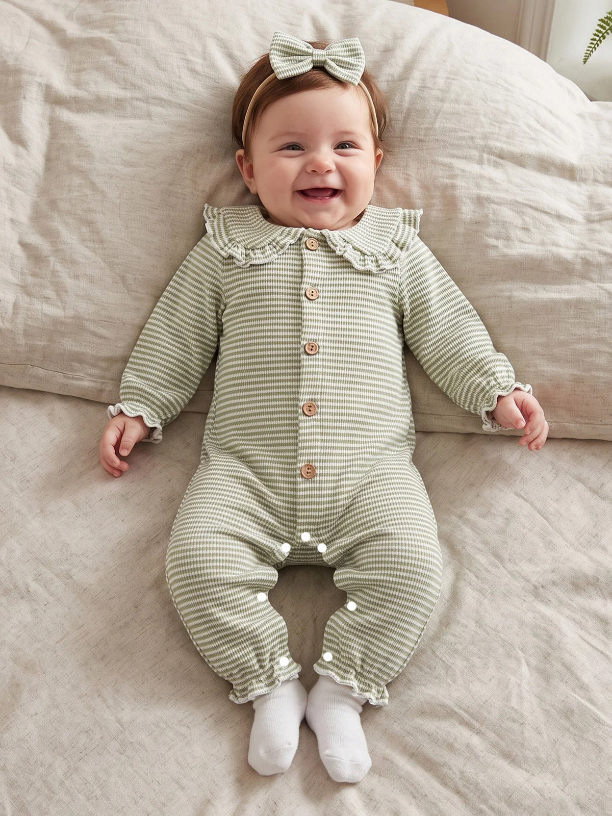 Stripe Pattern Romper Stripe Pattern Long Waffled Romper Baby Pattern Long Stripe Pattern Long Pattern Long Sleeve