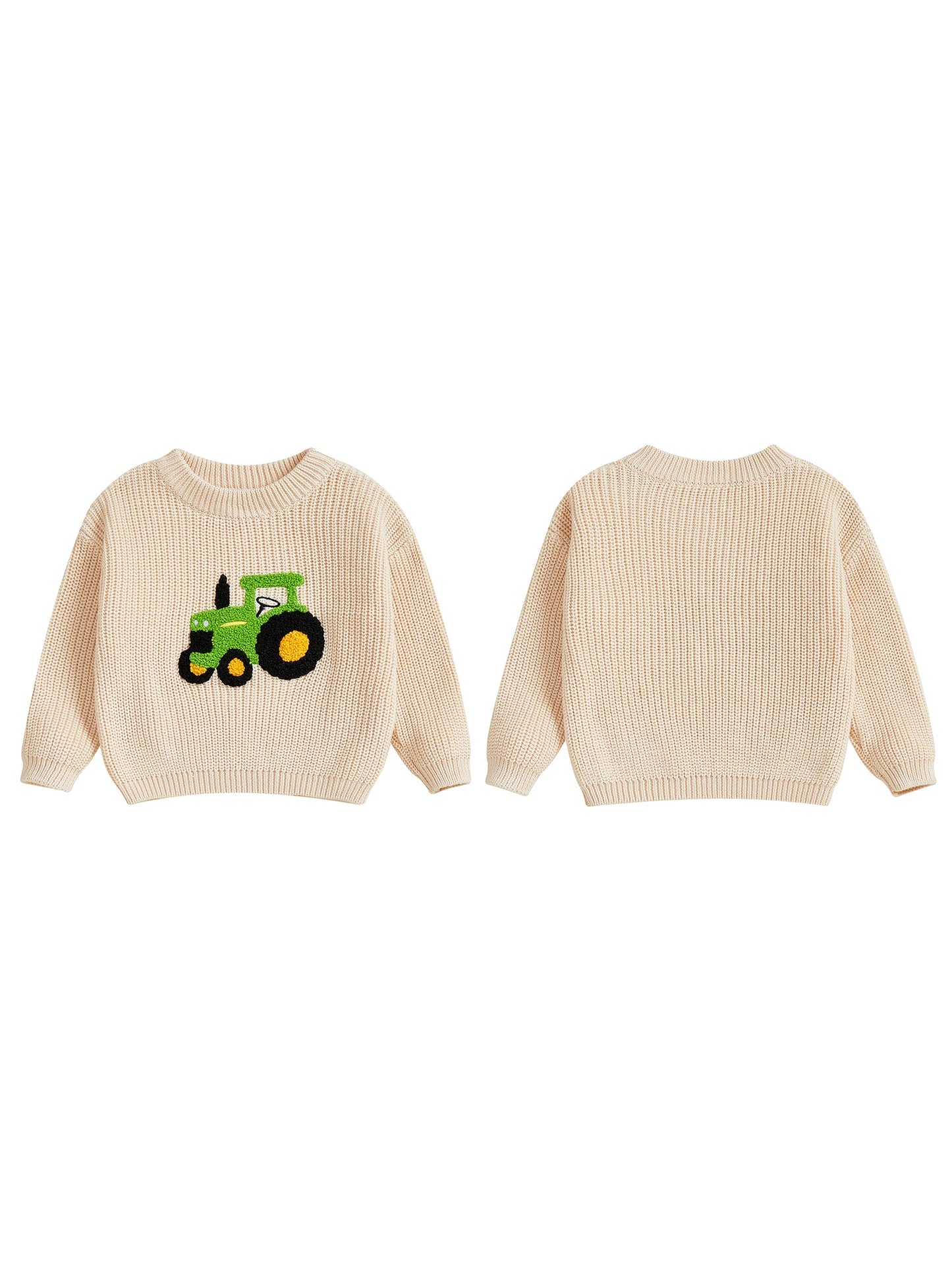 Infant Boy s Cozy Knit Sweater with Adorable Tractor Embroidery Long Sleeve Crew Neck Pullover for Newborns Cute and Casual