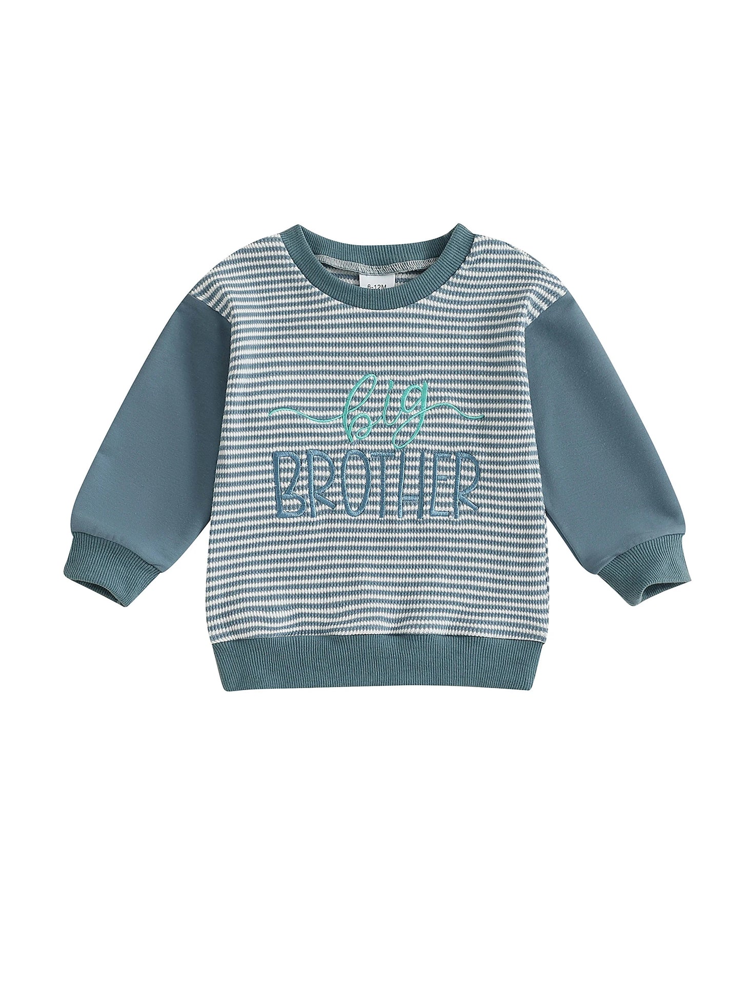 Kids Autumn Sweater with Embroidered Letters Long Sleeves Round Neck and Striped Design for Boys and Girls