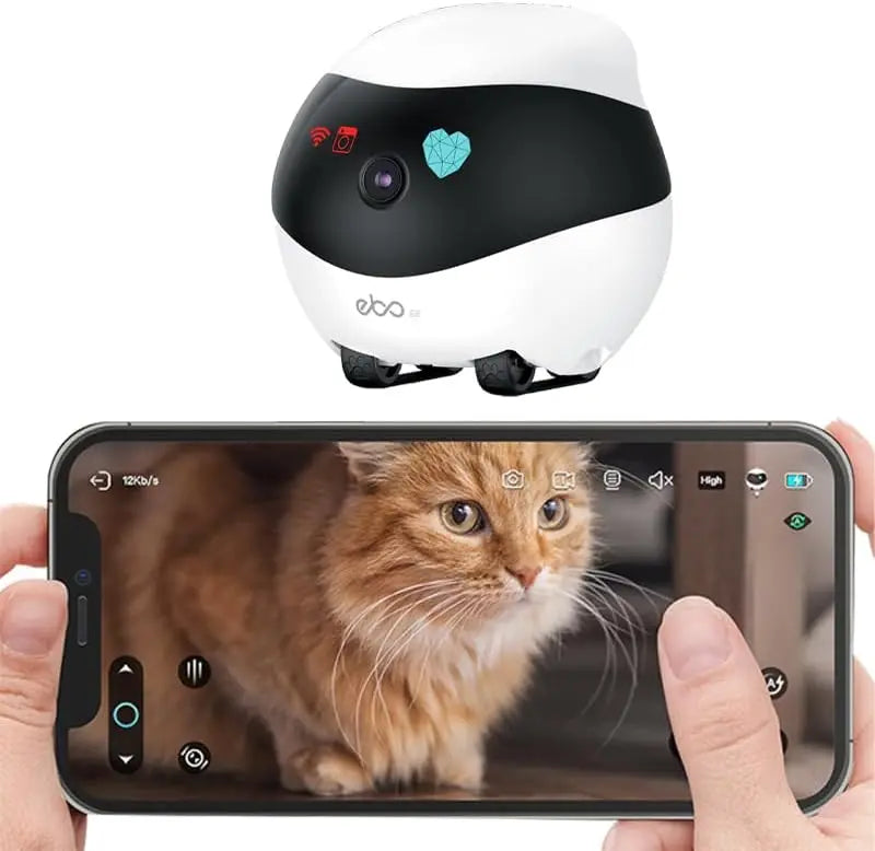 Pet Robot Camera with Two-Way Audio and Night Vision, App-Controlled Indoor Security Camera, Movable Cam for Dogs, Cats, and Babies, Supports SD Card Storage