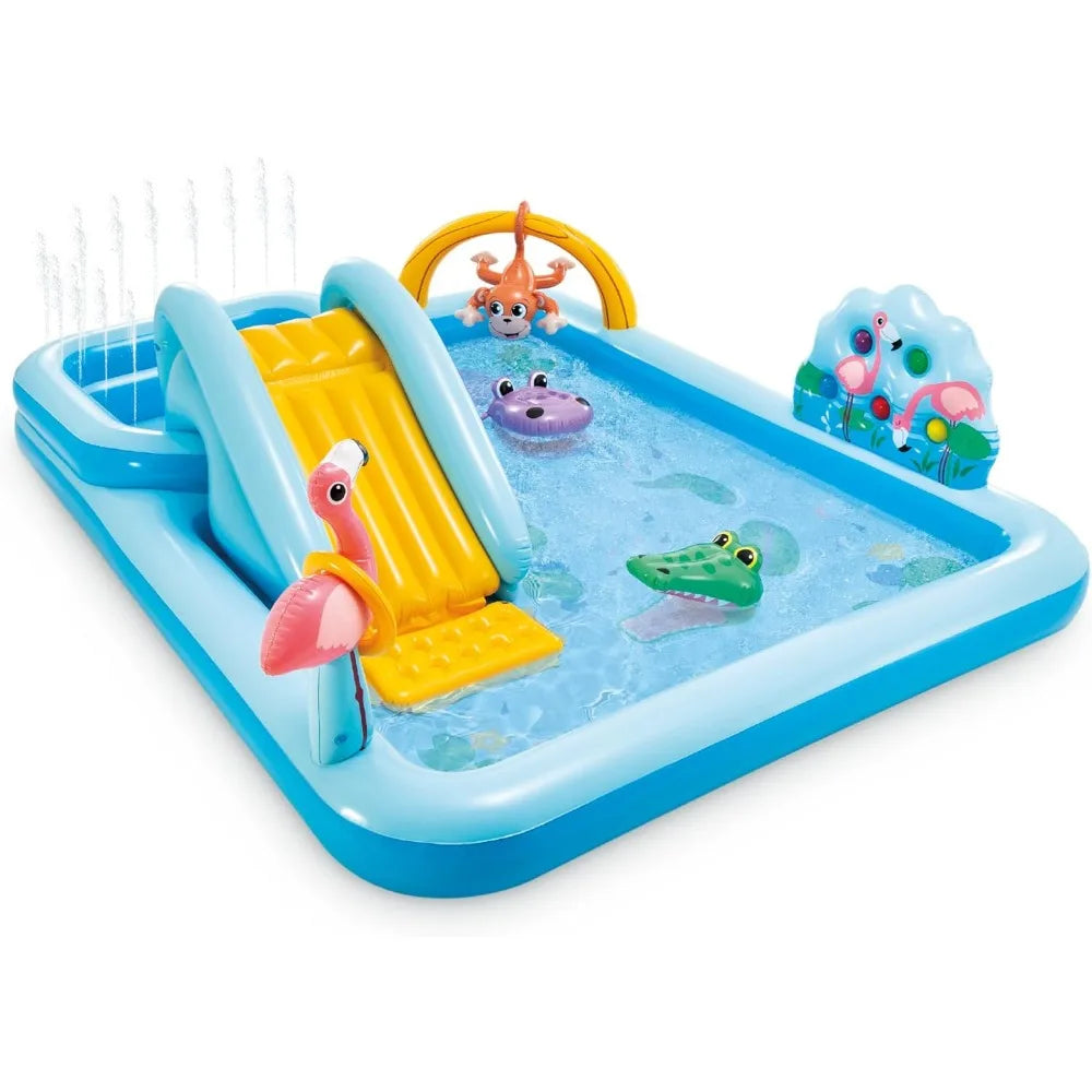 Inflatable Jungle Adventure Kids Water Slide and Splash Pad - Outdoor Play Center for Backyard Fun