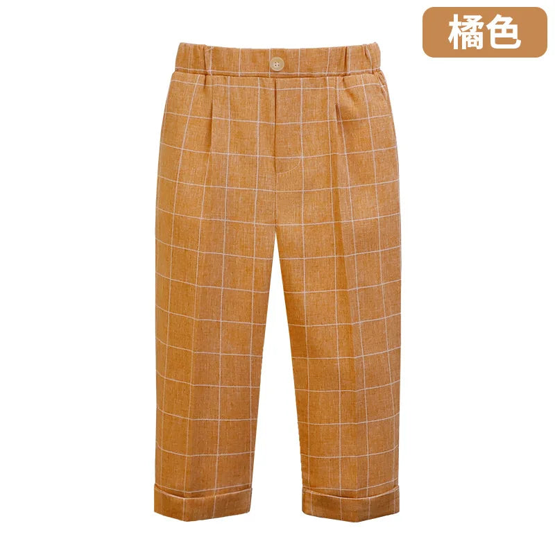 New Children Boys Suit Pants Cotton Plaid Kids Boys Casual Pants Elementary School Performance Pants For 1-10Y Boys Loose Pants