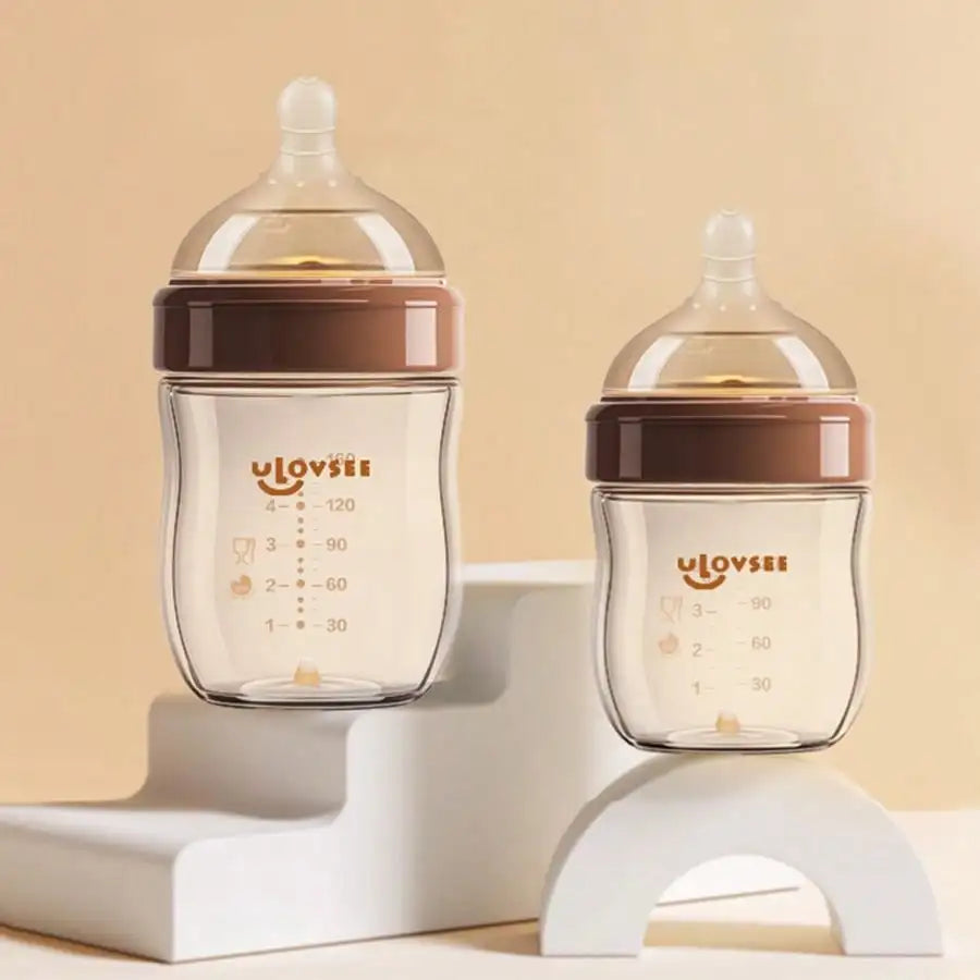 4oz,8oz High Borosilicate Glass Baby Bottles, Wide-Neck Glass Feeding Bottle, Milk Bottle with Bottom Air Balance Hole/Valve, Perfect Gift for Newborn