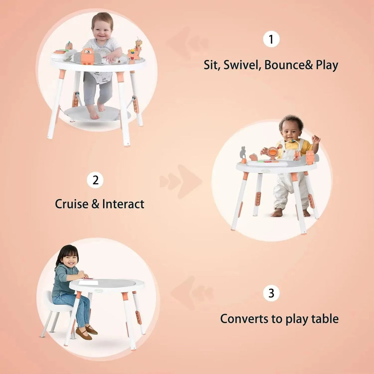 Baby 3-in-1 Activity Center & Jumper Table with 360° Rotating Seat & Removable Toys, Perfect for Infant Play & Entertainment