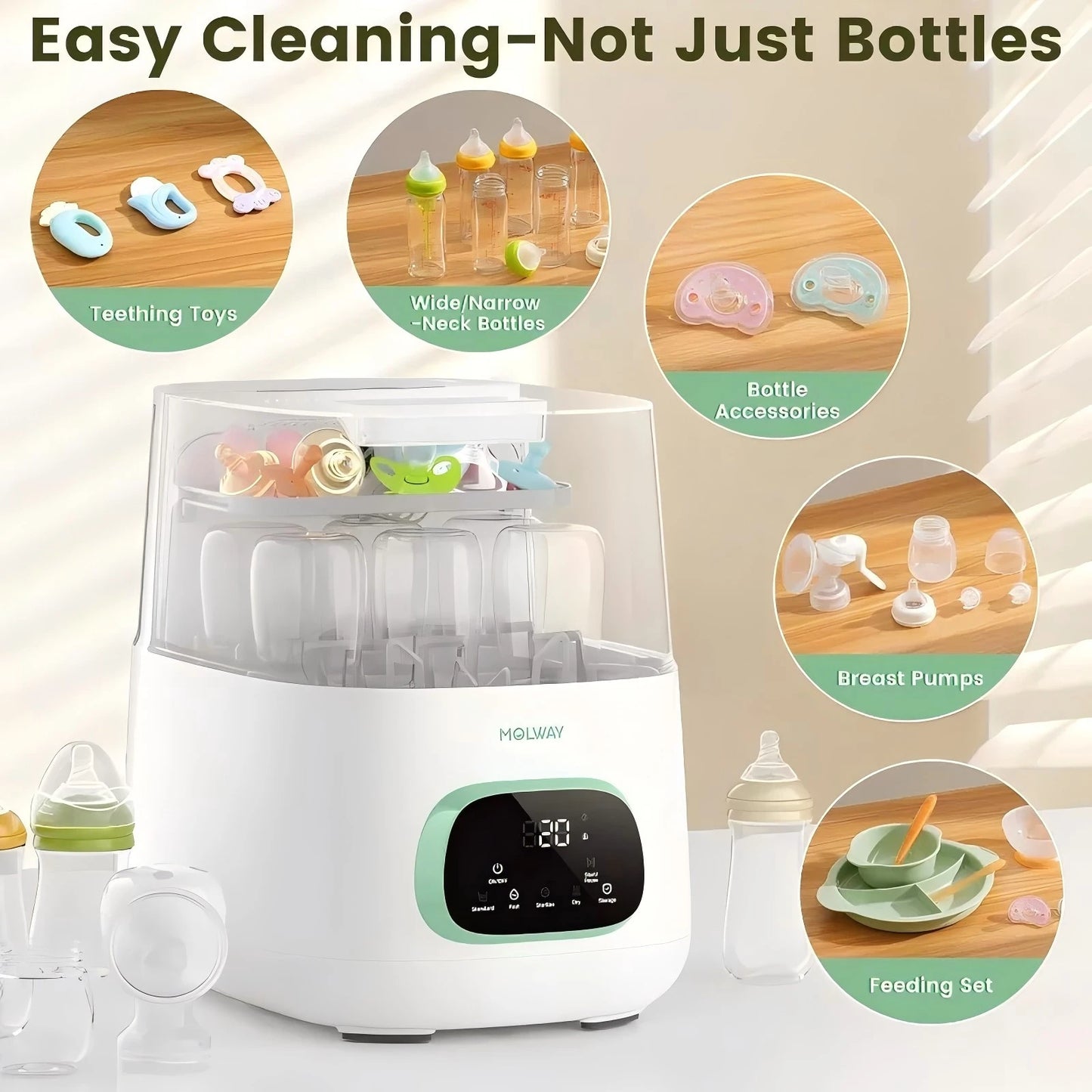 Baby Bottle Washer 4-in-1 Automatic Baby Bottle Cleaner Baby Bottle Care Machine Wash Sanitize And Dry 9 Smart Cleaning Modes