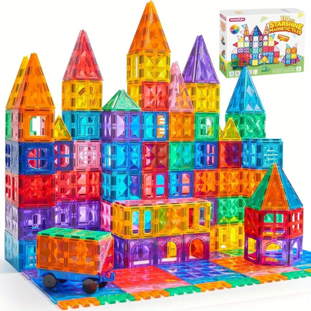 JOYFY 110/66/50 PCS Magnetic Building Tile 3D Magnet Tiles with Vehicle Construction Blocks Set for Kids Birthday Chirstmas Gift