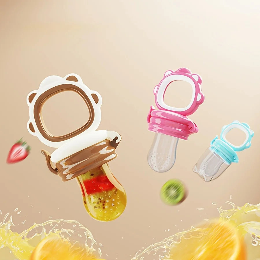 Baby Fruit & Vegetable Feeder with Silicone Mesh, Cartoon Lion Fresh Food Feeder Pacifier, Juice Feeding Teething Utensils