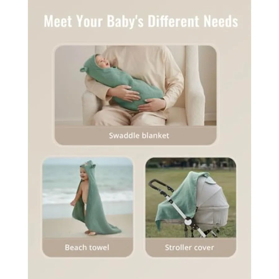 Blissful Diary Muslin Baby Hooded Towel, Soft and Absorbent Bath Towel for Newborn, Infant, Toddler, Unisex, 32″x32″