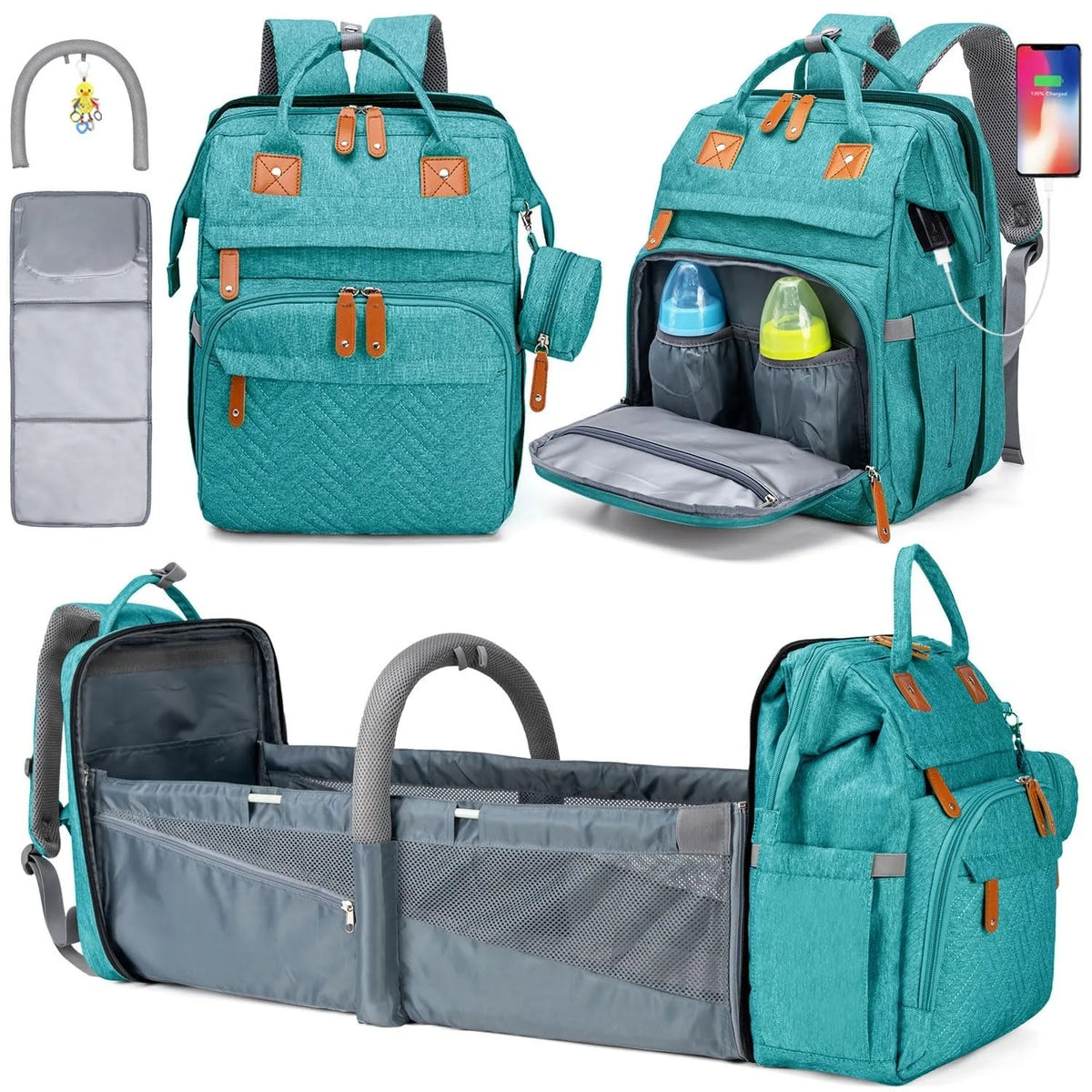 Diaper Bag Folding Bed, Multi-purpose Changing Bag with Carrier And Insulated Bottle Pocket, Diaper Backpack for Boys And Girls, Gift for Mom And Dad