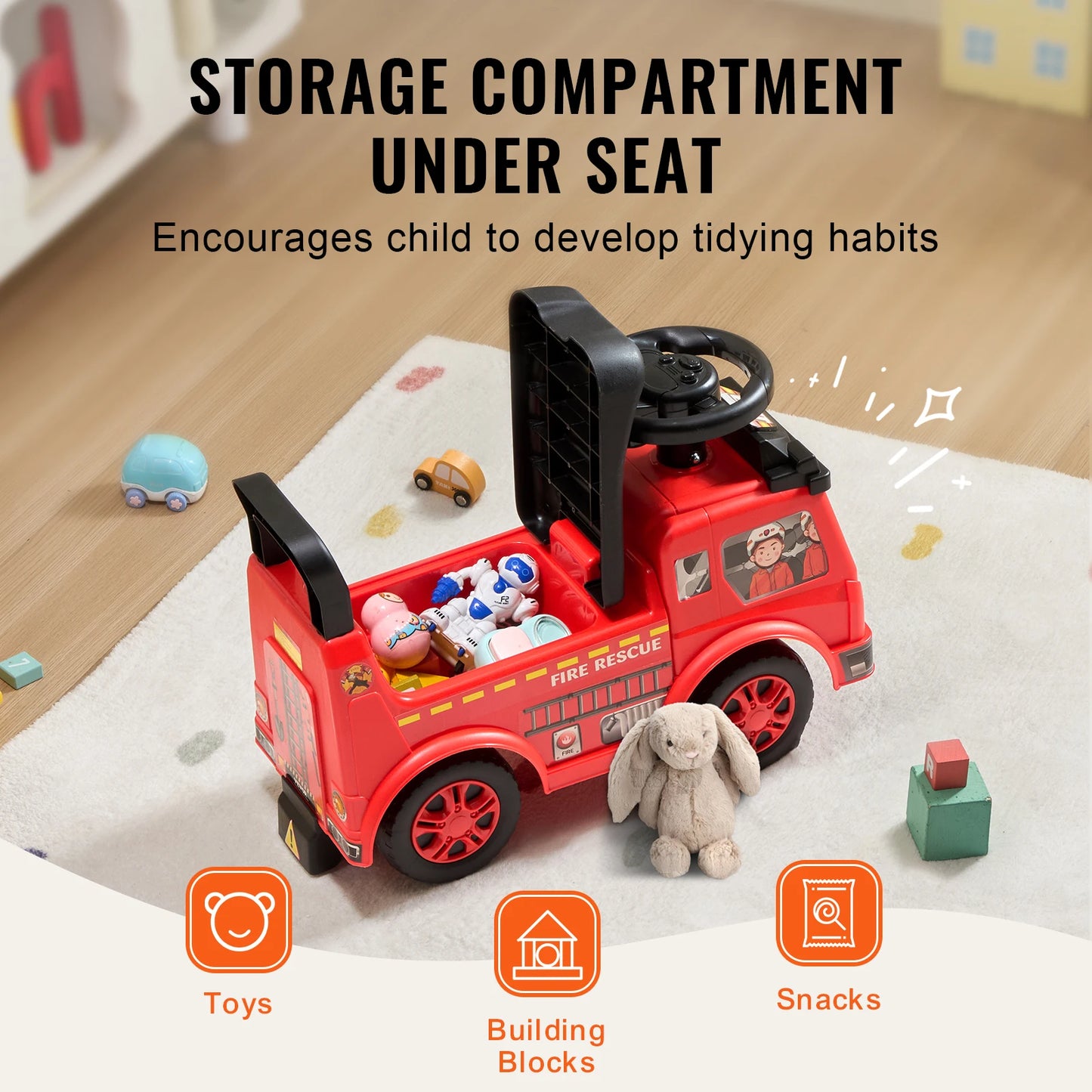 SucceBuy Ride On Push Car Kids Ride On Car with Music Steering Wheel & Under Seat Storage for Toddlers Ages 3-12 Ride Racer