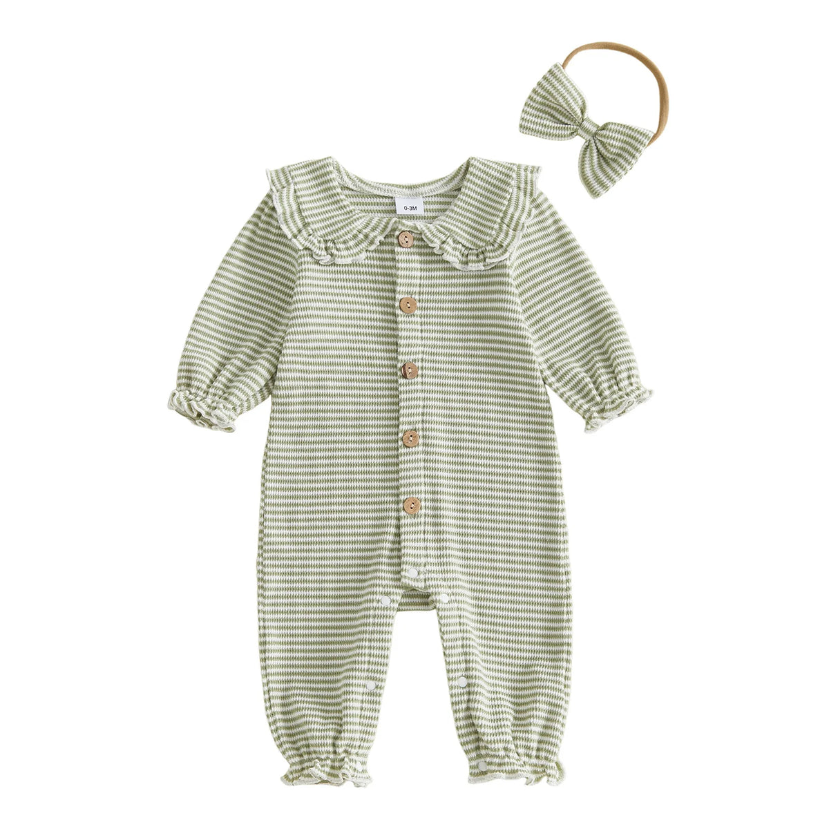 Stripe Pattern Romper Stripe Pattern Long Waffled Romper Baby Pattern Long Stripe Pattern Long Pattern Long Sleeve